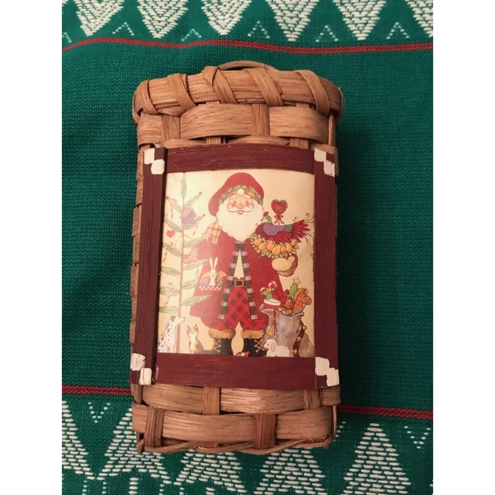 Santa Claus Wicker Woven Basket Christmas 8” Tall Holidays Xmas Storage